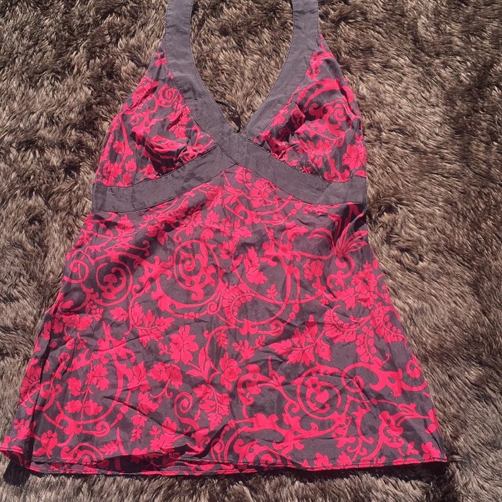Express Design Studio 100% Silk Holiday Halter Top❤️🖤